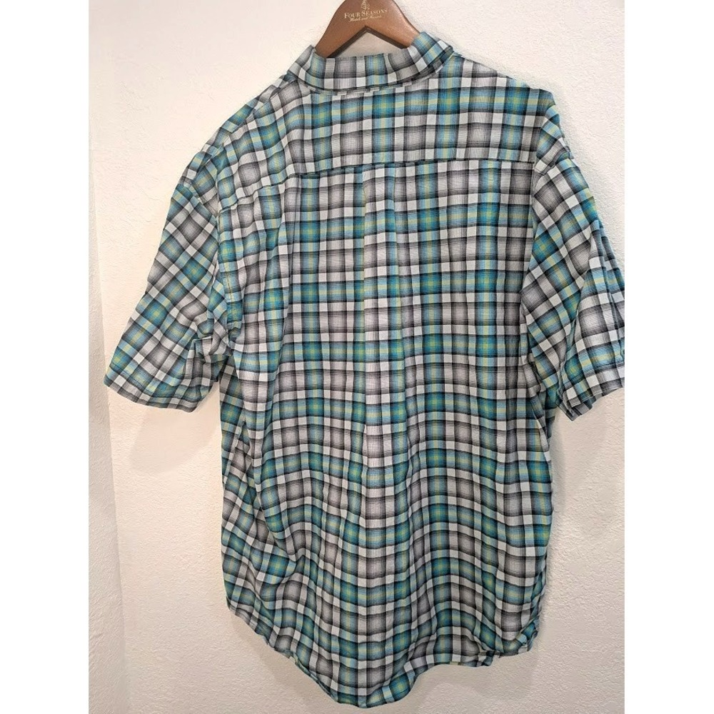 Wrangler Blue Gray Plaid Men's XL "W" Pocket Short Sleeve Button-Up Cotton Shirt - Picture 3 of 6